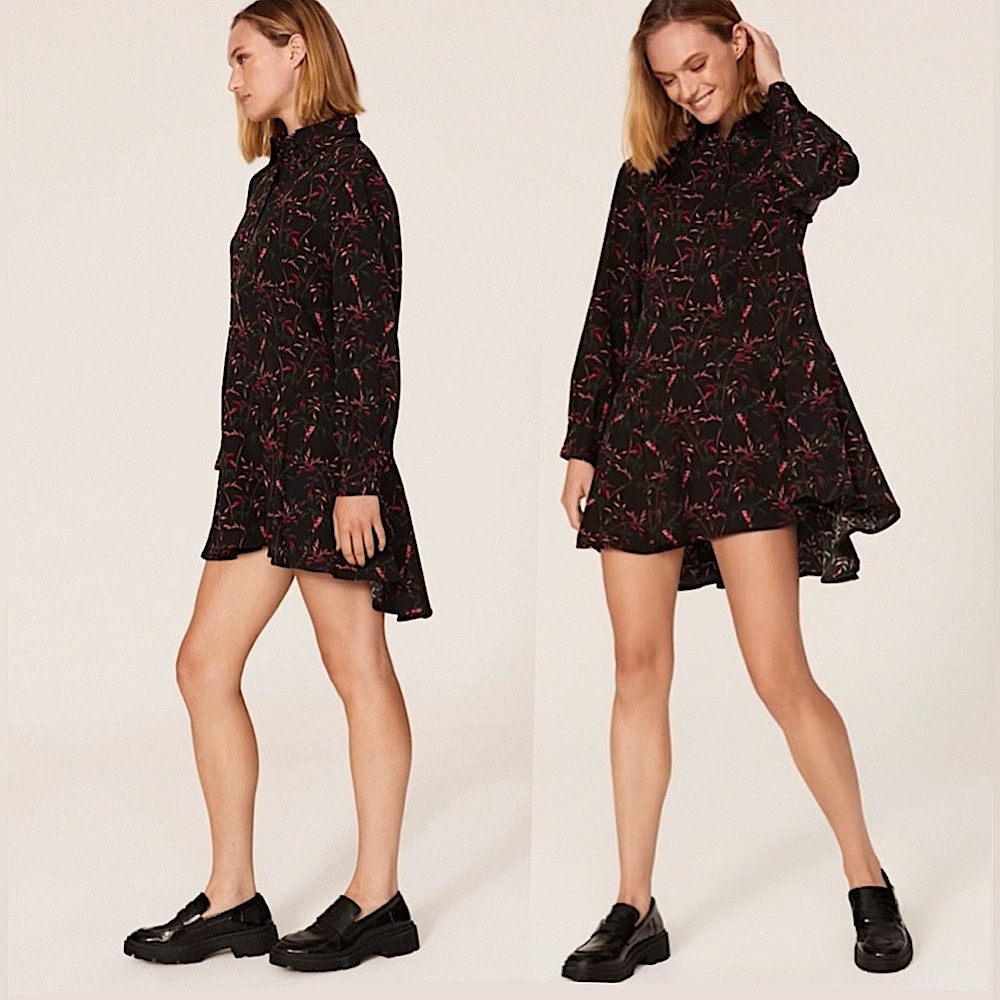 Peter Som from Anthropologie Floral Long Sleeve Mini Shirtdress, NEW